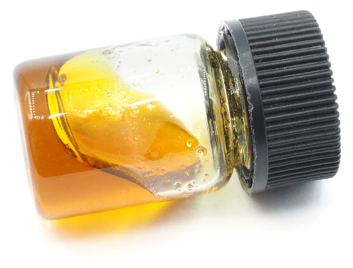 cannabis concentrate sample in a bottle