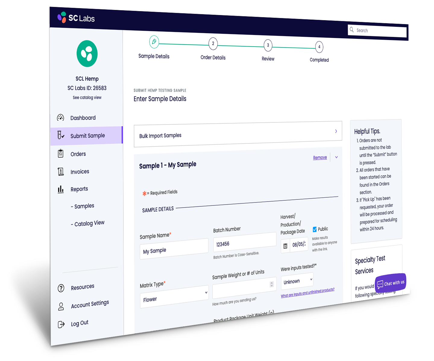 SC Labs CSP Updated Sample Submission page