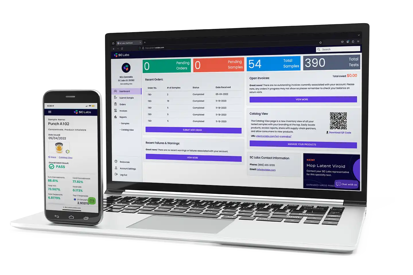 SC Labs Client Service Portal on laptop and mobile